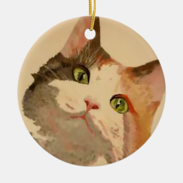 Ich bin alle Ohren: Calico Cat Portrait Keramik Ornament (Vorne)