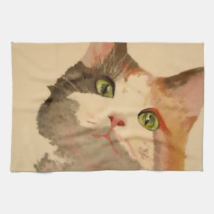 Ich bin alle Ohren: Calico Cat Portrait Küchentuch