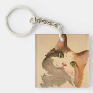 Ich bin alle Ohren: Calico Cat Portrait Schlüsselanhänger