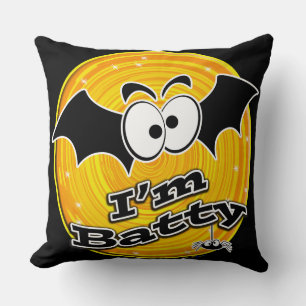 Ich bin Batty Orange und Yellow Swirl Kissen