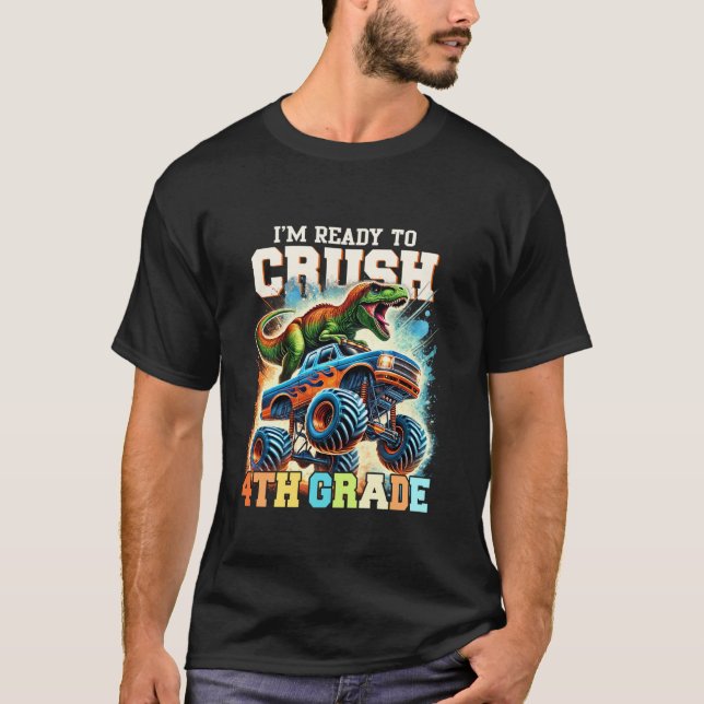 Ich bin bereit, 4. Klasse T Rex Dinosaurier Monste T-Shirt (Vorderseite)