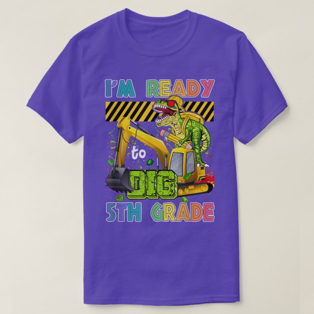 Ich bin bereit, 5. Klasse zurück zur Schule Dinosa T-Shirt (Design vorne)