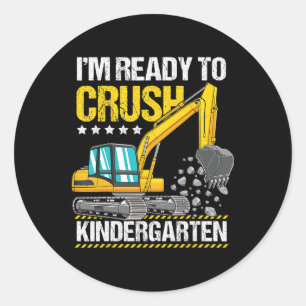 Ich bin bereit, das Baufahrzeug des Kindergartens  Runder Aufkleber