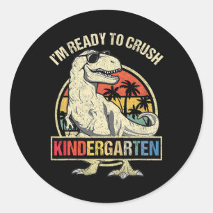 Ich bin bereit, die Kindergarten-Dinosaurier-Jungs Runder Aufkleber