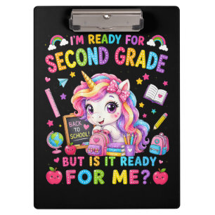 Ich bin bereit für das zweite Schuljahr Einhorn er Klemmbrett