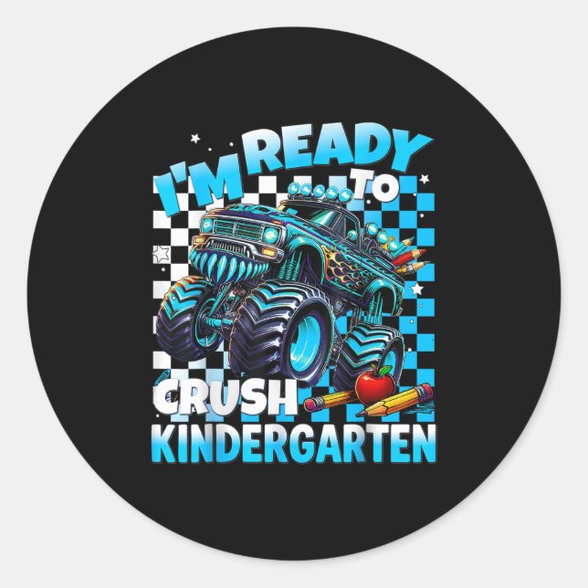Ich bin bereit, Kindergarten-Monster-Lkw-Boys zu z Runder Aufkleber (Vorderseite)