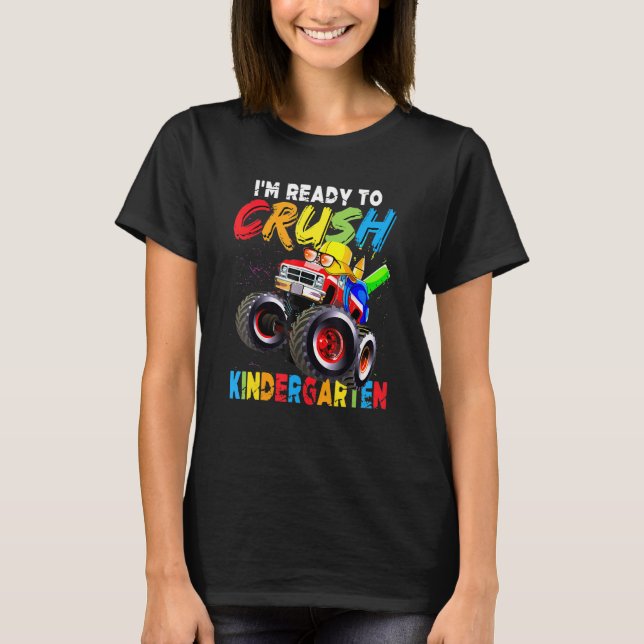 Ich bin bereit, Kindergarten-Monster-Lkw-Jungs zu  T-Shirt (Vorderseite)