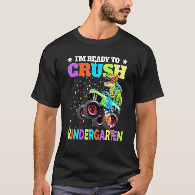 Ich bin bereit Kindergarten Monster Truck Dinos zu T-Shirt (Vorderseite)
