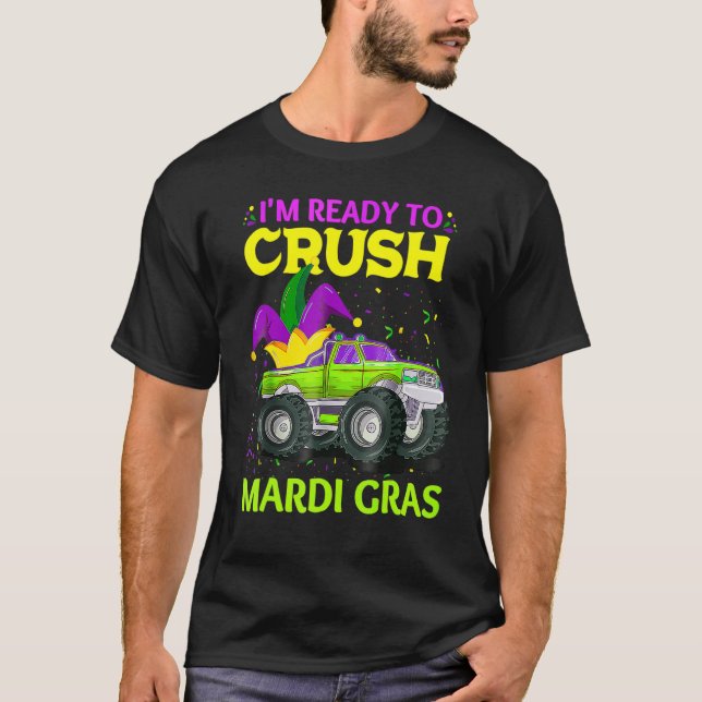 Ich bin bereit, Mardi Gras Jester Monster Truck zu T-Shirt (Vorderseite)