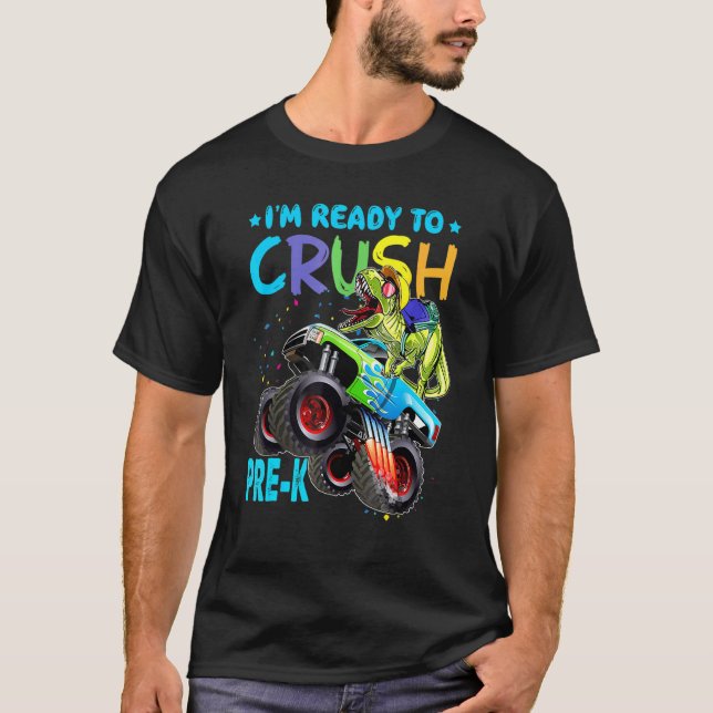 Ich bin bereit, Pre-K Monster Truck Dinosaurier Bo T-Shirt (Vorderseite)