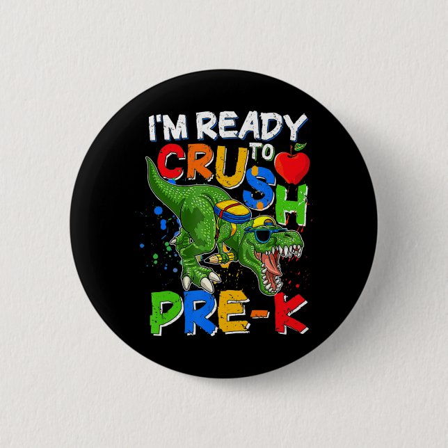 Ich bin bereit, PreK T Rex Dino Holding Bleistift  Button (Vorderseite)