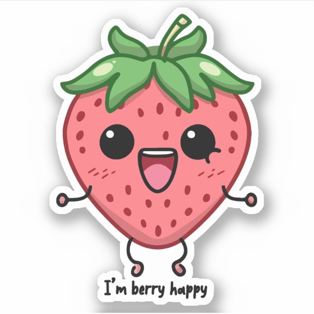 Ich bin Berry Happy niedliche Kawaii Erdbeeren Spr Aufkleber (Vorderseite)