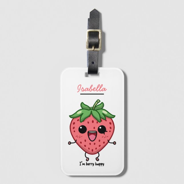 Ich bin Berry Happy niedliche Kawaii Erdbeeren Spr Gepäckanhänger (Vorderseite Vertikal)