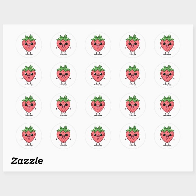 Ich bin Berry Happy niedliche Kawaii Erdbeeren Spr Runder Aufkleber (Blatt)