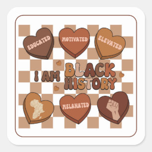 Ich bin Black History Hearts Quadratischer Aufkleber