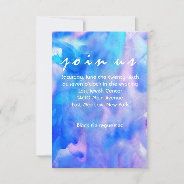 ICH BIN BLAU WATERCOLOR Bat Mitzvah Empfang Card Einladung (Vorderseite)