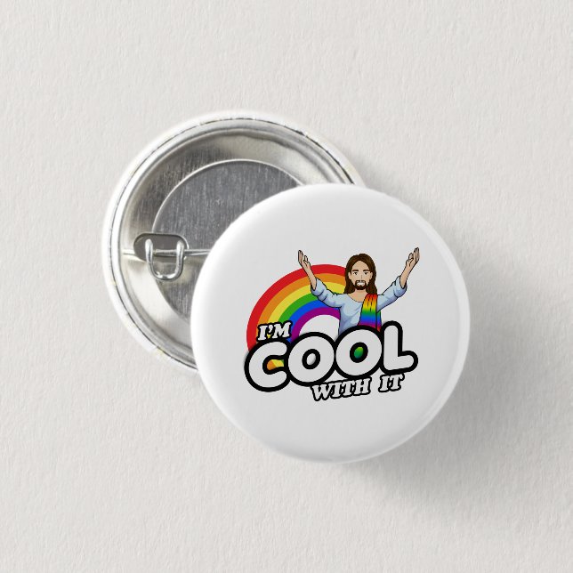 Ich bin Cool damit - Regenbogen Jesus Button (Vorne & Hinten)