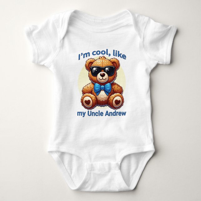 Ich bin Cooler Teddy Bär mit Blue Bow, anpassbar Baby Strampler (Vorderseite)