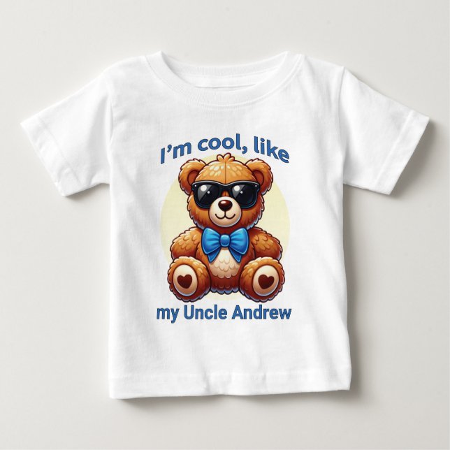 Ich bin Cooler Teddy Bär mit Blue Bow, anpassbar Baby T-shirt (Vorderseite)