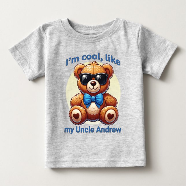 Ich bin Cooler Teddy Bär mit Blue Bow, anpassbar Baby T-shirt (Vorderseite)