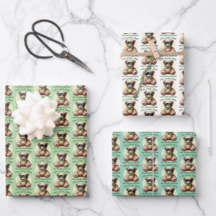 Ich bin Cooler Teddybär mit grünem Schleifen-Anhän Geschenkpapier Set
