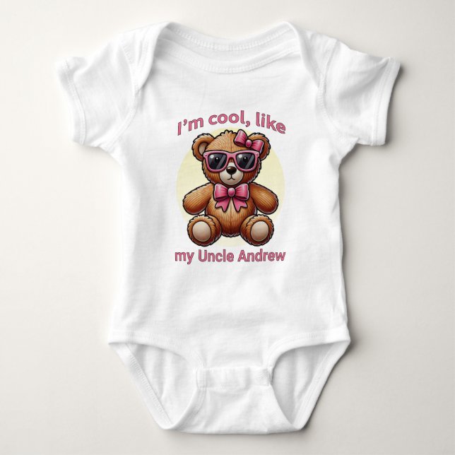 Ich bin Cooler Teddybär mit rosa Bow, anpassbar Baby Strampler (Vorderseite)