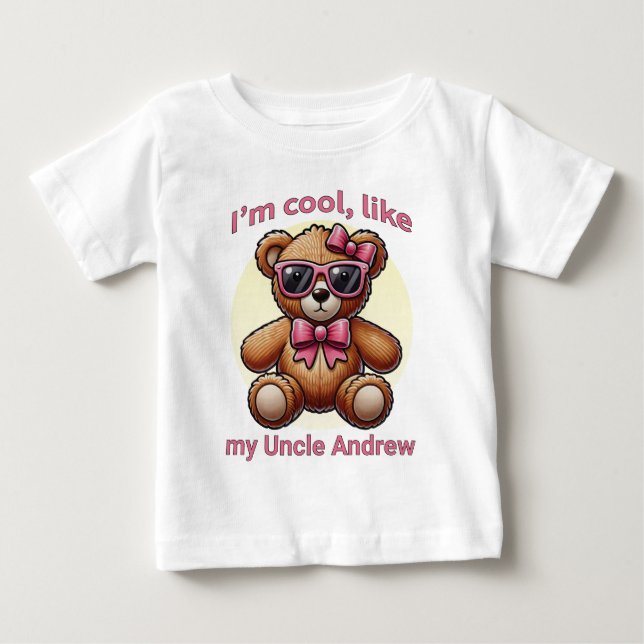 Ich bin Cooler Teddybär mit rosa Bow, anpassbar Baby T-shirt (Vorderseite)