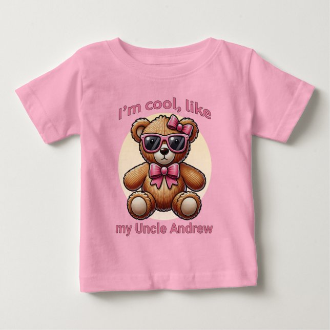 Ich bin Cooler Teddybär mit rosa Bow, anpassbar Baby T-shirt (Vorderseite)