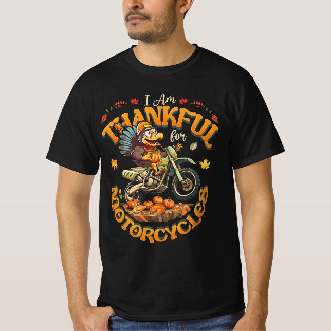 Ich bin dankbar für den Motorrad-Erntedank Türkei T-Shirt (Vorderseite)