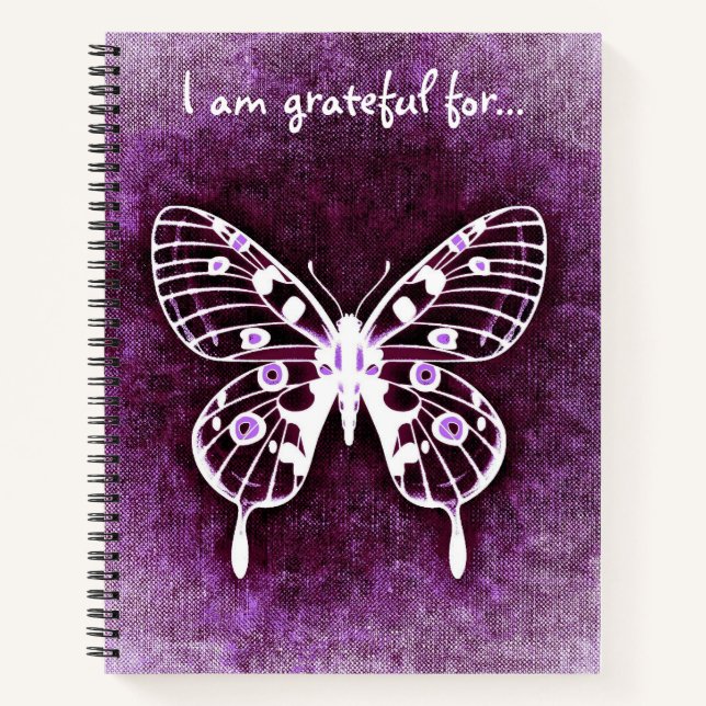 Ich bin dankbar für Lila Butterfly Large Notebook Notizbuch (Vorderseite)