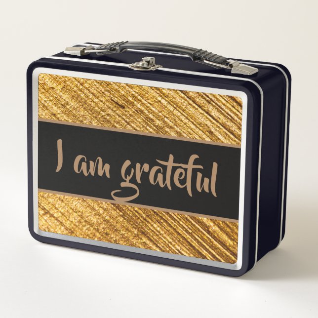 Ich bin dankbar Metall Lunchbox Gold Brown Moderne (Vorderseite)