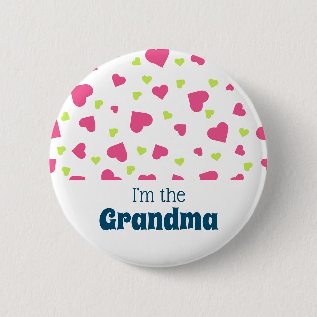 Ich bin das Muster Oma Pink und Green Hearts Button (Vorderseite)