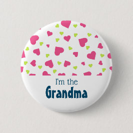 Ich bin das Muster Oma Pink und Green Hearts Button