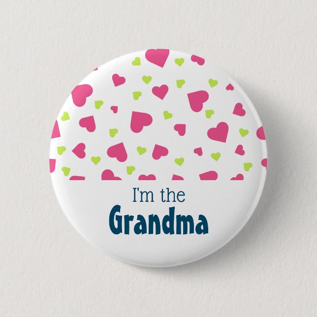 Ich bin das Muster Oma Pink und Green Hearts Button (Vorderseite)