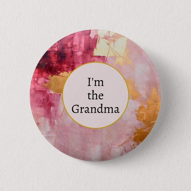 Ich bin das Oma Artistic Abstrakt Gold and Pink Button (Vorderseite)