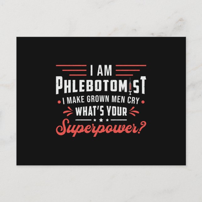 Ich bin das phlebotomistische Superpower Phlebotom Postkarte (Vorderseite)