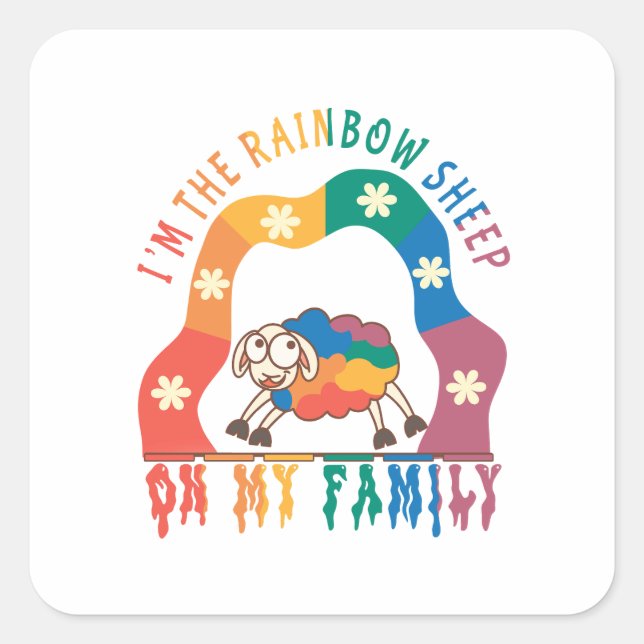 Ich bin das Regenbogenschaf meiner Familie - Pride Quadratischer Aufkleber (Vorderseite)