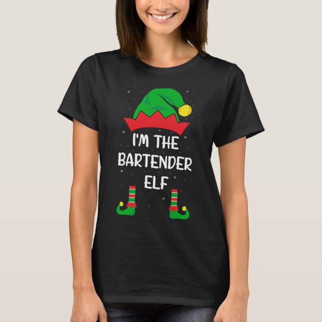 Ich bin der Barkeeper Elf Funny Christmas Bartendi T-Shirt (Vorderseite)