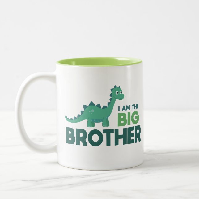 Ich bin der große Bruder blauer Cartoon Dinosaurie Zweifarbige Tasse (Links)