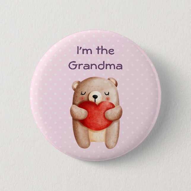 Ich bin der Niedliche Teddybär Oma mit dem Roten H Button (Vorderseite)