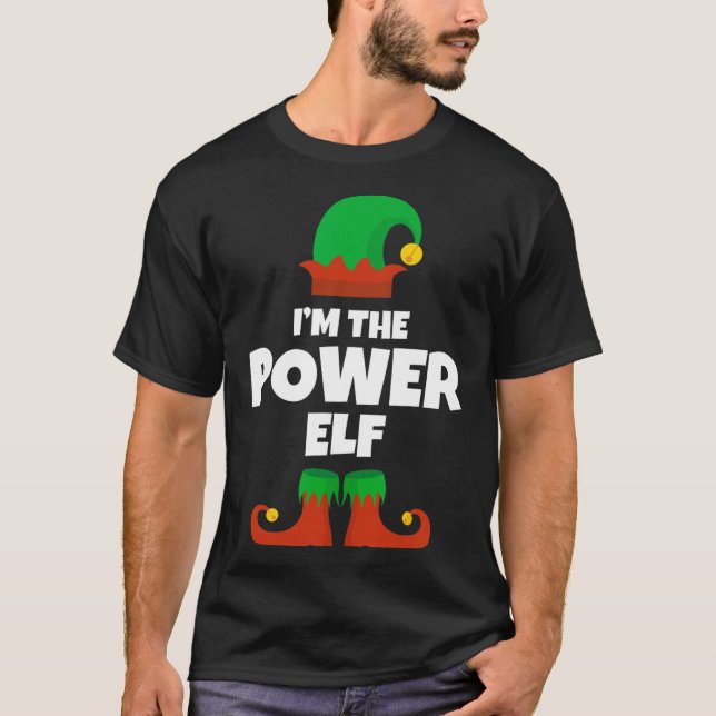 Ich bin der Power Elf Familie Pajama Weihnachtslus T-Shirt (Vorderseite)