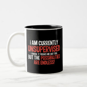 Ich bin derzeit unbeaufsichtigt sarkastisch humorv zweifarbige tasse