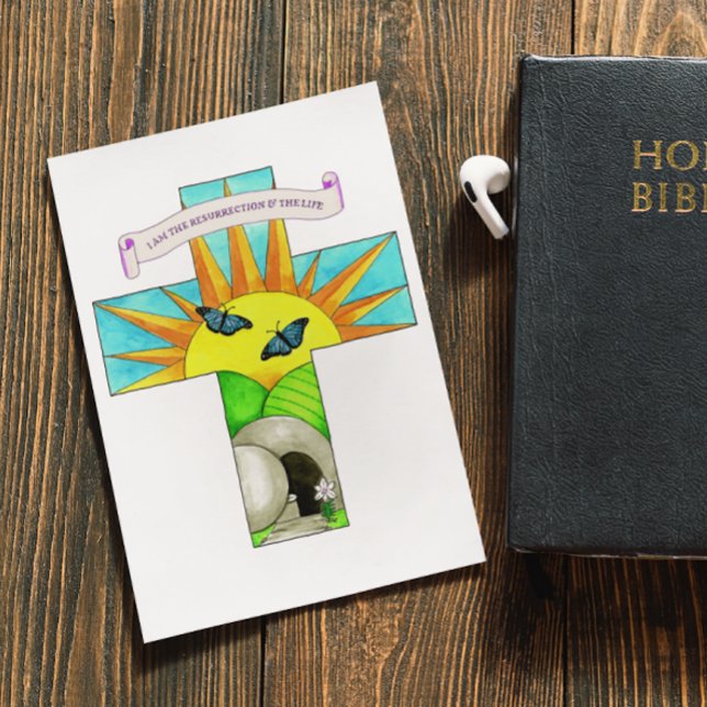 Ich bin die Auferstehung Kreuz Inspiration Postkar Postkarte (Von Creator hochgeladen)