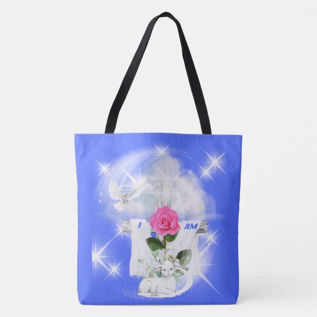 Ich bin die Auferstehungsblauer Tüte Tasche (Vorderseite)