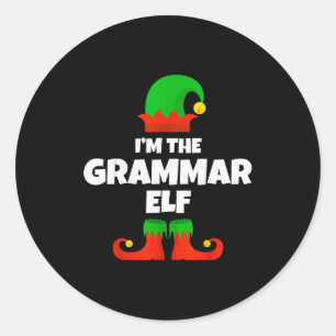 Ich bin die Grammatik-Elfen-Familien-Pyjama-Weihna Runder Aufkleber