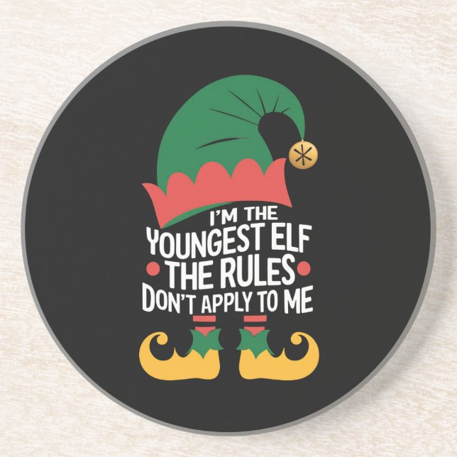 Ich bin die jüngste Elf-Matching-Familie Weihnacht Getränkeuntersetzer (Vorne)