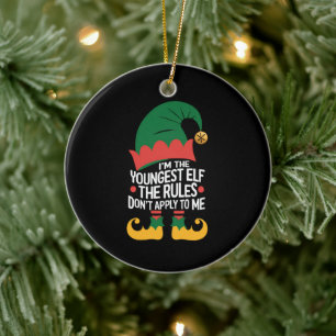 Ich bin die jüngste Elf-Matching-Familie Weihnacht Keramik Ornament