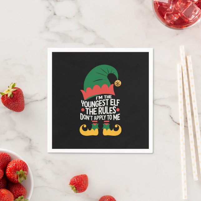 Ich bin die jüngste Elf-Matching-Familie Weihnacht Serviette (Beispiel)
