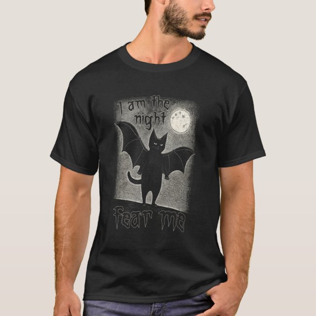 Ich bin die Nacht Angst Me Black Cat Bat Punk Goth T-Shirt (Vorderseite)