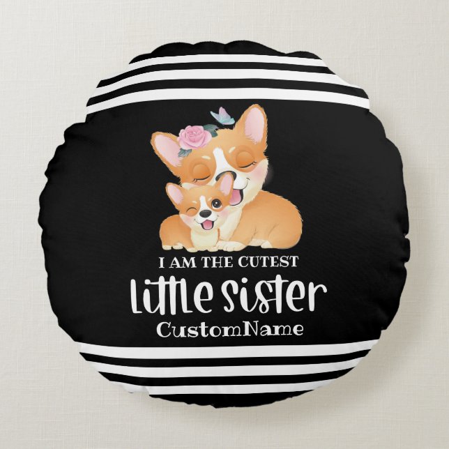 Ich bin die Niedliche kleine Schwester Niedlich Co Rundes Kissen (Vorderseite)